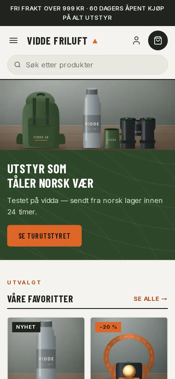Vidde Friluft vist på mobil
